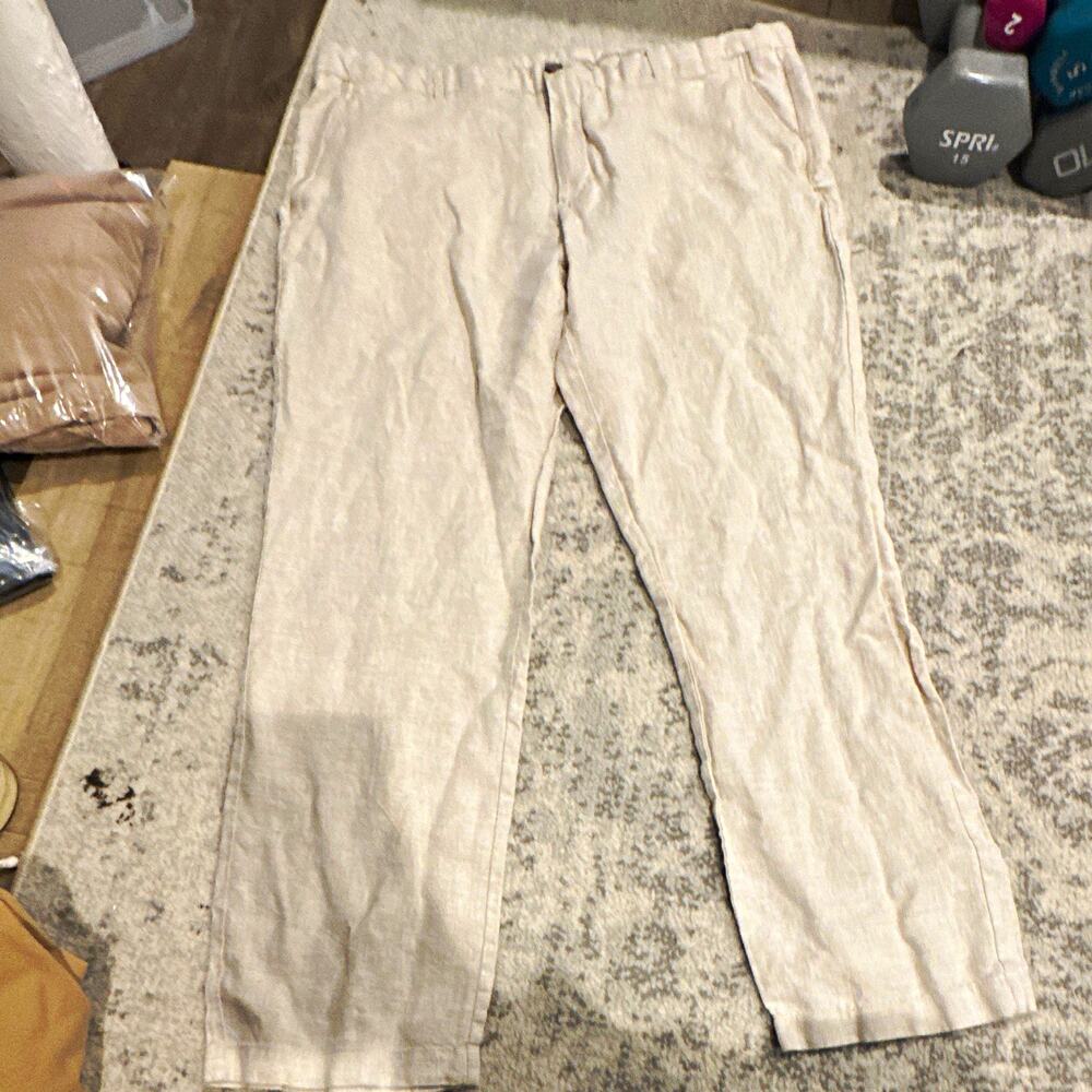 Tasso Elba Beige Linen Casual Pants Men’s 38 Regular Straight Flat Front